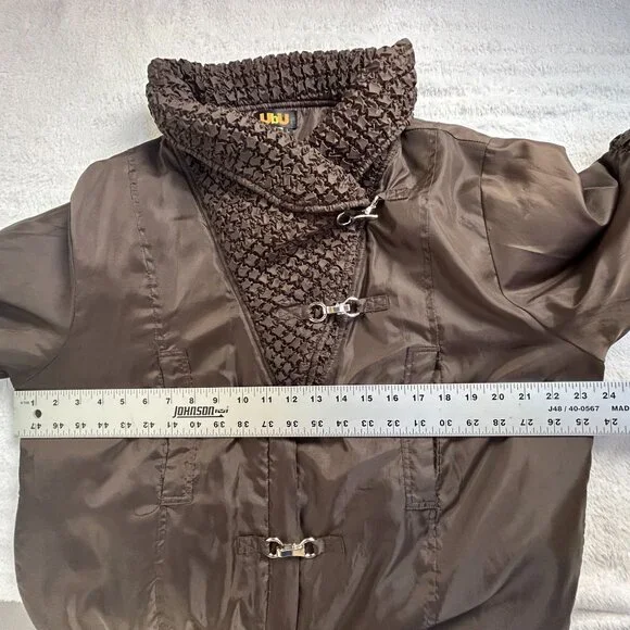 UBU Womens Brown Crinkle Jacket Textured Shawl Collar Drawstring Artsy Large - Picture 8 of 11